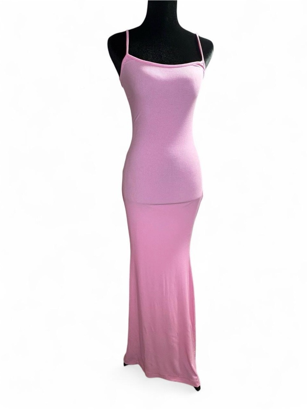 SKIMS Pink Ribbed Maxi Slip Dress